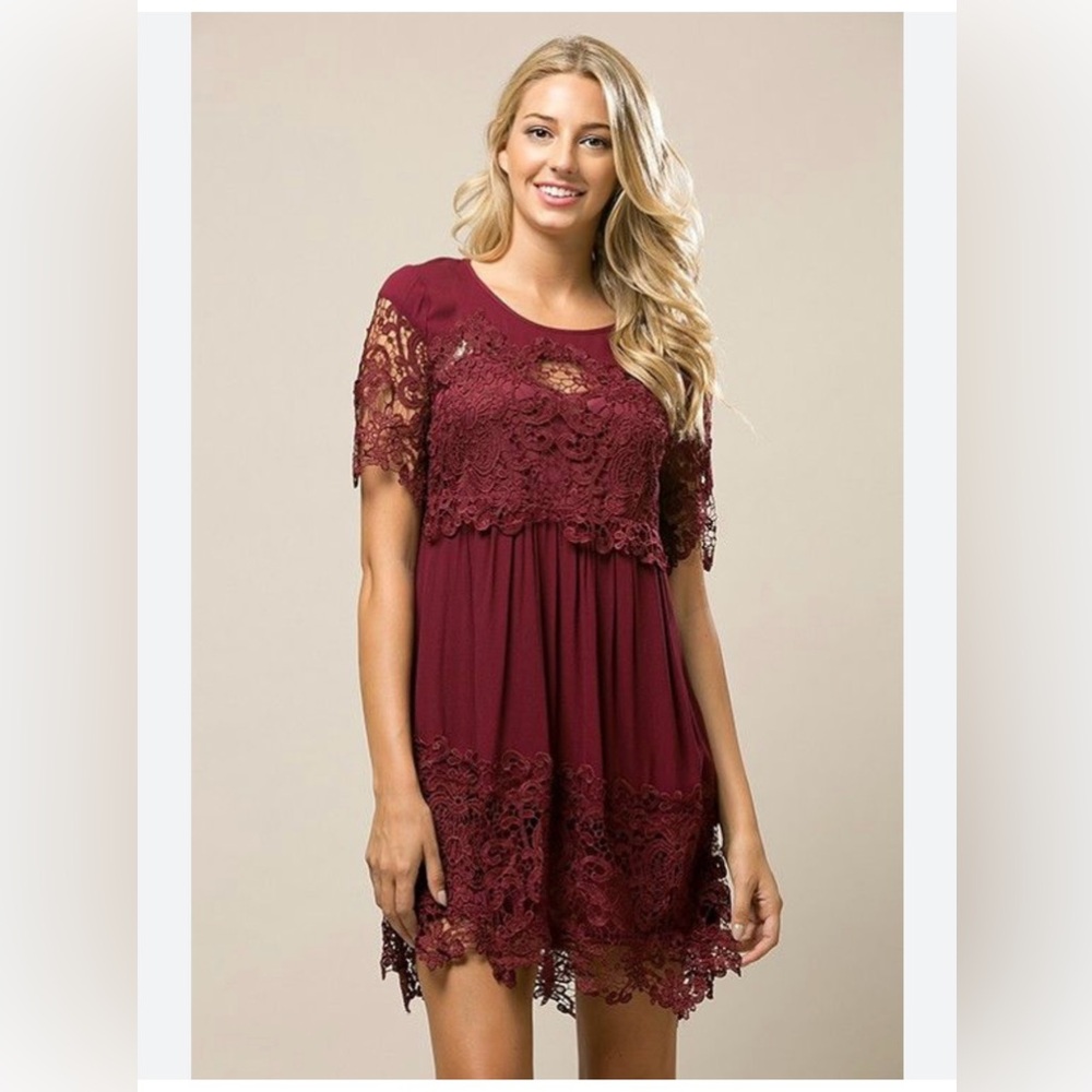 ANDREE BY UNIT Burgundy Lace Mini Dress